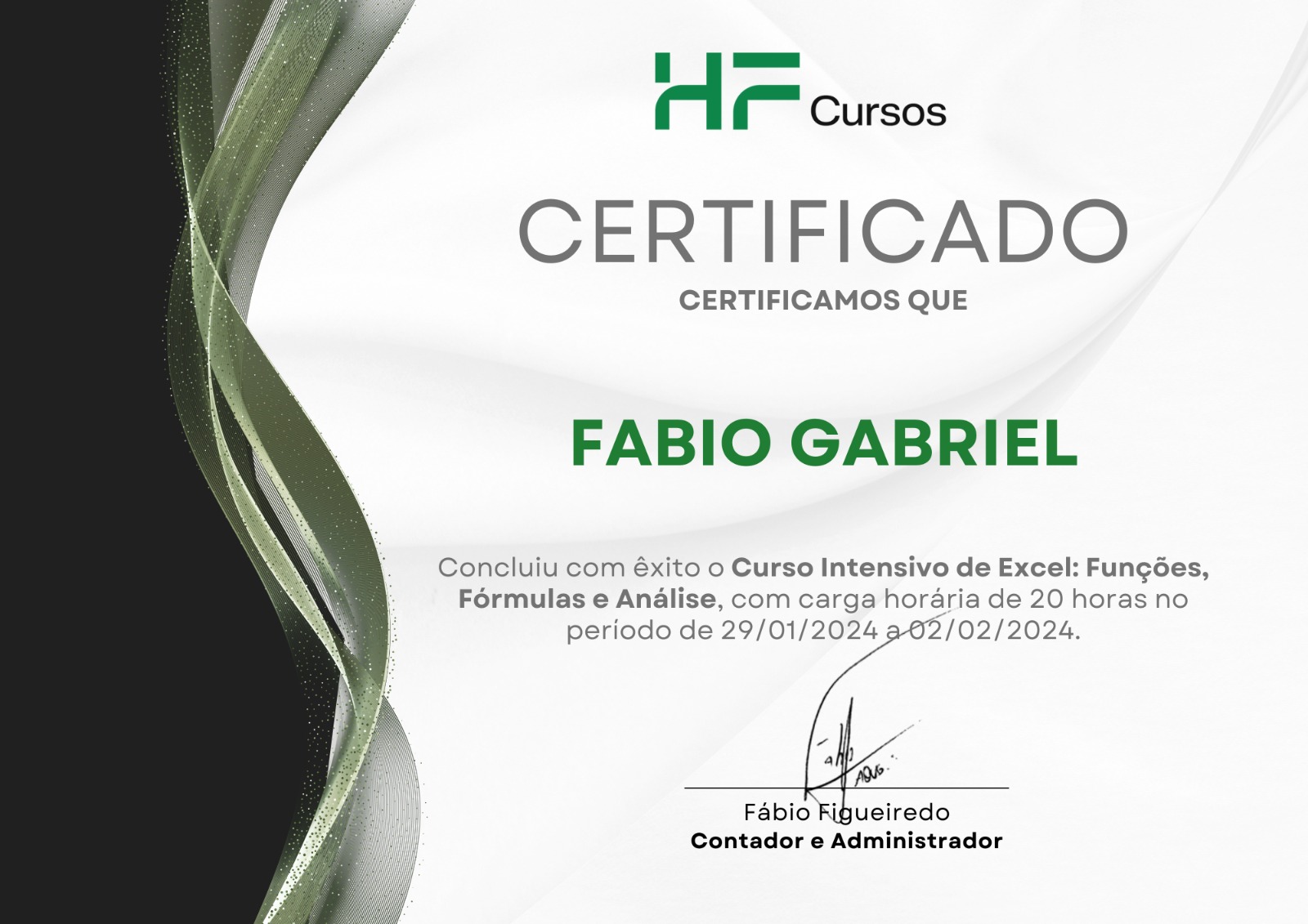 Certificado oficial do Curso de Excel Presencial em Cuiabá